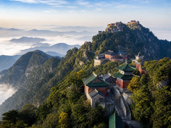 Wudang Mountain Taoist temples on forested ridges in Hubei
