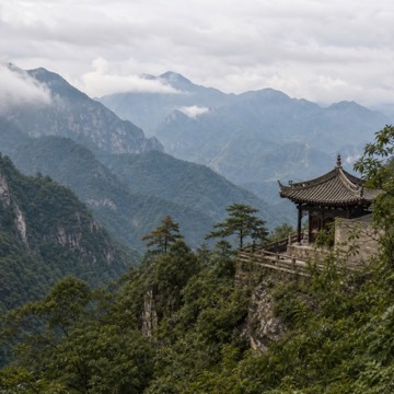 Zhongnan Mountain valley and Taoist pavilion near Xi'an in Shaanxi