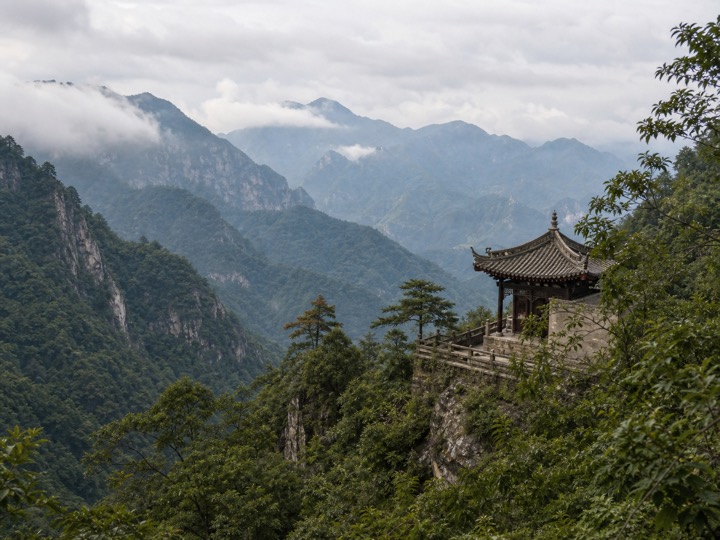 Zhongnan Mountain valley and Taoist pavilion near Xi'an in Shaanxi